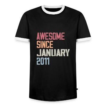 Anniversaire Janvier 2011 Rétro 2011 Janvier - T-shirt contrasté Homme - noir/blanc - Devant - AI Model Female 172 light (172cm) & AI Model Male 178 light (178cm)