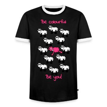 be different - be colorful - Men's Ringer Shirt - black/white - Front - AI Model Female 172 light (172cm) & AI Model Male 178 light (178cm)