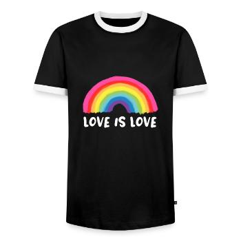 LOVE IS LOVE Lgbt Regenbogen gay pride queer csd - Männer Kontrast-T-Shirt - Schwarz/Weiß - Vorne - AI Model Female 172 light (172cm) & AI Model Male 178 light (178cm)