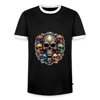 Decorative Large Skull with Small Skulls - Men's Ringer Shirt - black/white - Front - AI Model Female 172 light (172cm) & AI Model Male 178 light (178cm)