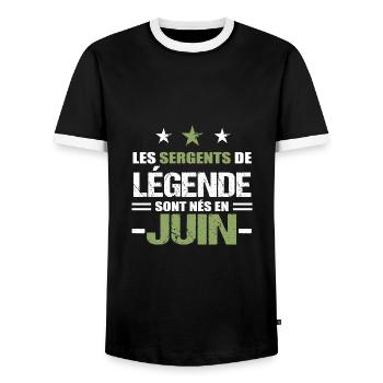 Sergent cadeau anniversaire juin militaire - T-shirt contrasté Homme - noir/blanc - Devant - AI Model Female 172 light (172cm) & AI Model Male 178 light (178cm)