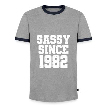 Sassy Since 1982 Funny 40th Birthday Men & Women - Men's Ringer Shirt - grey/navy  - Front - AI Model Female 172 light (172cm) & AI Model Male 178 light (178cm)