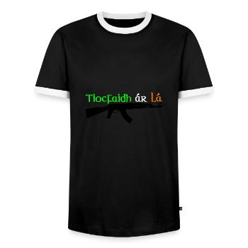 our day will come - Men's Ringer Shirt - black/white - Front - AI Model Female 172 light (172cm) & AI Model Male 178 light (178cm)