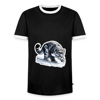 Léopard des neiges Léopard blanc Léopard - T-shirt contrasté Homme - noir/blanc - Devant - AI Model Female 172 light (172cm) & AI Model Male 178 light (178cm)