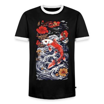 Retro Koi Ästhetik Fisch Wasser Japan Design - Männer Kontrast-T-Shirt - Schwarz/Weiß - Vorne - AI Model Female 172 light (172cm) & AI Model Male 178 light (178cm)