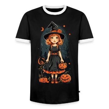 Retro Halloween Hexe Kürbis Mädchen Design - Männer Kontrast-T-Shirt - Schwarz/Weiß - Vorne - AI Model Female 172 light (172cm) & AI Model Male 178 light (178cm)