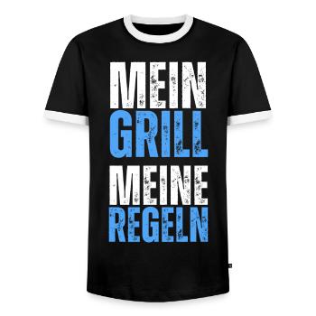 Mein Grill, meine Regeln. Lustiger BBQ Spruch - Männer Kontrast-T-Shirt - Schwarz/Weiß - Vorne - AI Model Female 172 light (172cm) & AI Model Male 178 light (178cm)