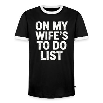 Sur la liste de choses à faire de ma femme : Design - T-shirt contrasté Homme - noir/blanc - Devant - AI Model Female 172 light (172cm) & AI Model Male 178 light (178cm)