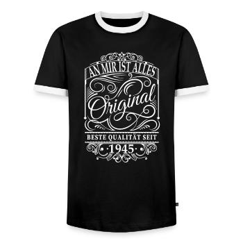 An mir ist alles original seit 1945 - Männer Kontrast-T-Shirt - Schwarz/Weiß - Vorne - AI Model Female 172 light (172cm) & AI Model Male 178 light (178cm)