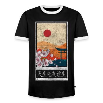 Cherry Blossoms Flowers Gardener - Men's Ringer Shirt - black/white - Front - AI Model Female 172 light (172cm) & AI Model Male 178 light (178cm)