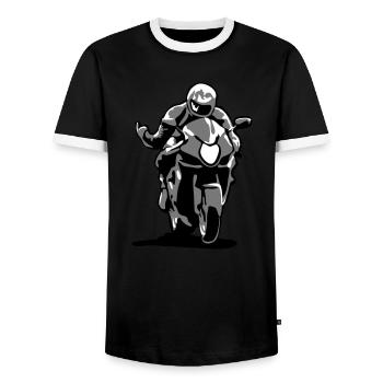 Race motorbike - Men's Ringer Shirt - black/white - Front - AI Model Female 172 light (172cm) & AI Model Male 178 light (178cm)