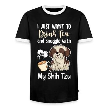 Drink Tea And Cuddle With Shih Tzu - Men's Ringer Shirt - black/white - Front - AI Model Female 172 light (172cm) & AI Model Male 178 light (178cm)
