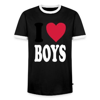 I love BOYS - Men's Ringer Shirt - black/white - Front - AI Model Female 172 light (172cm) & AI Model Male 178 light (178cm)