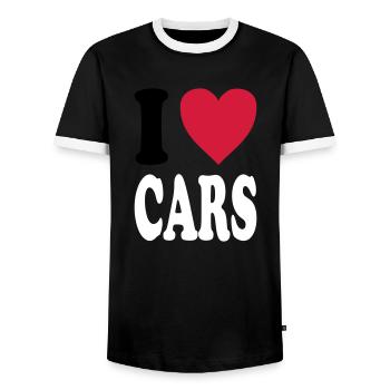 I love CARS - Men's Ringer Shirt - black/white - Front - AI Model Female 172 light (172cm) & AI Model Male 178 light (178cm)