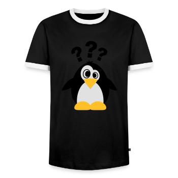 pinguin_i_dont_know_f3 - Men's Ringer Shirt - black/white - Front - AI Model Female 172 light (172cm) & AI Model Male 178 light (178cm)