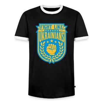 fight like ukrainians quote - Men's Ringer Shirt - black/white - Front - AI Model Female 172 light (172cm) & AI Model Male 178 light (178cm)