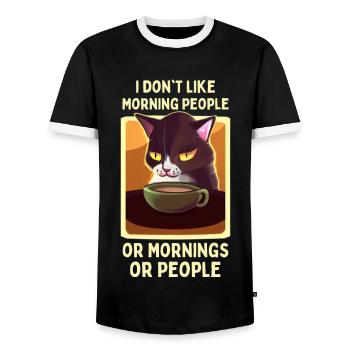 café chat drôle dire chat fatigué café - T-shirt contrasté Homme - noir/blanc - Devant - AI Model Female 172 light (172cm) & AI Model Male 178 light (178cm)