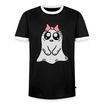 Little sweet ghost girl - Men's Ringer Shirt - black/white - Front - AI Model Female 172 light (172cm) & AI Model Male 178 light (178cm)