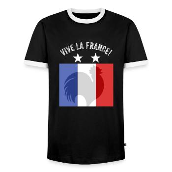 France - Men's Ringer Shirt - black/white - Front - AI Model Female 172 light (172cm) & AI Model Male 178 light (178cm)