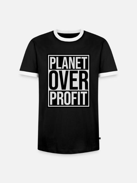 planet over profit quote - Men's Ringer Shirt - black/white