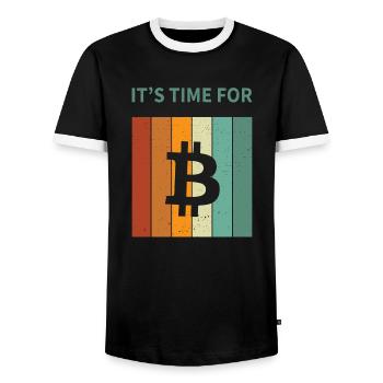 Bitcoin - Men's Ringer Shirt - black/white - Front - AI Model Female 172 light (172cm) & AI Model Male 178 light (178cm)
