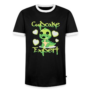 Cupcake Expert Dinosaur - Men's Ringer Shirt - black/white - Front - AI Model Female 172 light (172cm) & AI Model Male 178 light (178cm)