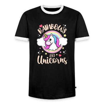 Regenbogen und Einhorn - Männer Kontrast-T-Shirt - Schwarz/Weiß - Vorne - AI Model Female 172 light (172cm) & AI Model Male 178 light (178cm)