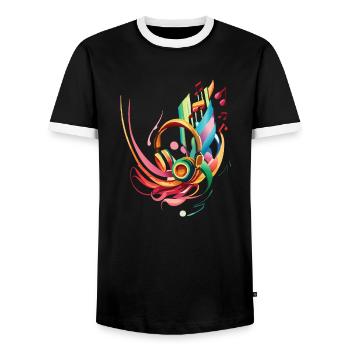 Splash Headphones - Men's Ringer Shirt - black/white - Front - AI Model Female 172 light (172cm) & AI Model Male 178 light (178cm)