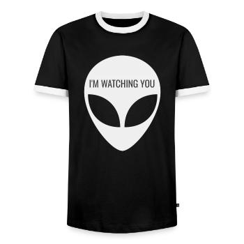 I M WATCHING YOU - UFO Alien - Men's Ringer Shirt - black/white - Front - AI Model Female 172 light (172cm) & AI Model Male 178 light (178cm)