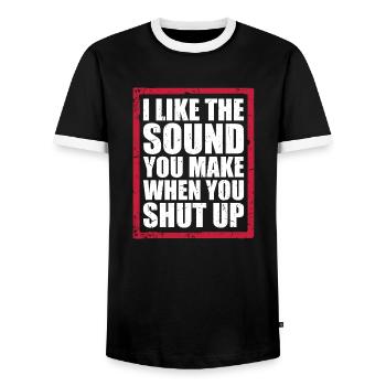 I Like The Sound You Make When You Shut Up Saying - Men's Ringer Shirt - black/white - Front - AI Model Female 172 light (172cm) & AI Model Male 178 light (178cm)