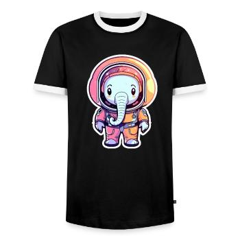Elephant Astronaut Illustration - Men's Ringer Shirt - black/white - Front - AI Model Female 172 light (172cm) & AI Model Male 178 light (178cm)