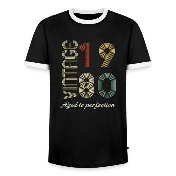 Birthday gift 44 years old - 1980 - Men's Ringer Shirt - black/white - Front - AI Model Female 172 light (172cm) & AI Model Male 178 light (178cm)