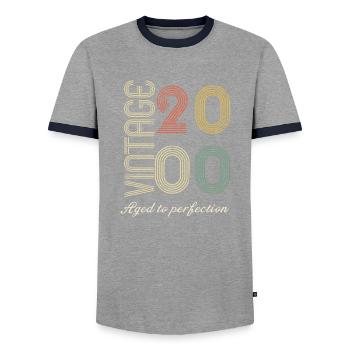 Geburtstagsgeschenk 24 Jahre - 2000 - Männer Kontrast-T-Shirt - Grau/Navy  - Vorne - AI Model Female 172 light (172cm) & AI Model Male 178 light (178cm)