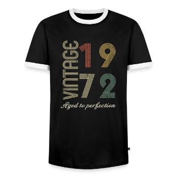 52 Years Birthday Gift - 1972 - Men's Ringer Shirt - black/white - Front - AI Model Female 172 light (172cm) & AI Model Male 178 light (178cm)