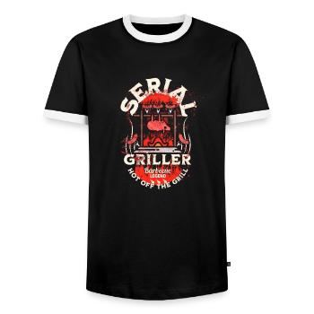 Serial Griller BBQ - Men's Ringer Shirt - black/white - Front - AI Model Female 172 light (172cm) & AI Model Male 178 light (178cm)