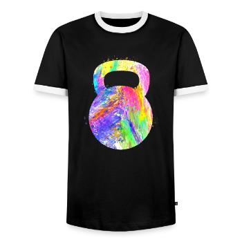 Kettlebell Workout Fitness Training - Men's Ringer Shirt - black/white - Front - AI Model Female 172 light (172cm) & AI Model Male 178 light (178cm)