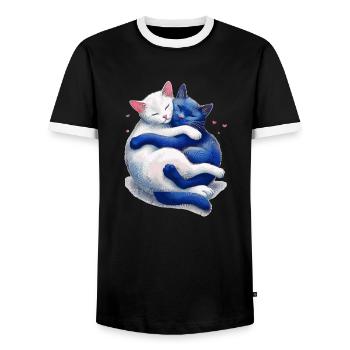 Les chats se câlinent les uns les autres - T-shirt contrasté Homme - noir/blanc - Devant - AI Model Female 172 light (172cm) & AI Model Male 178 light (178cm)