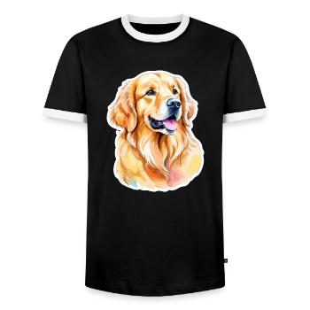 Golden Retriever Wasserfarben - Männer Kontrast-T-Shirt - Schwarz/Weiß - Vorne - AI Model Female 172 light (172cm) & AI Model Male 178 light (178cm)