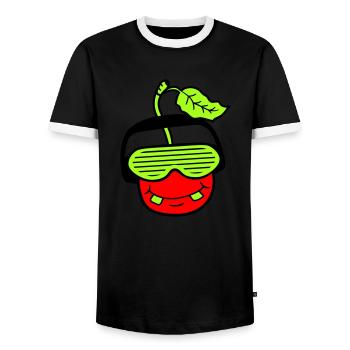 Cherry DJ Fruit Face Grins Party Club Music - Men's Ringer Shirt - black/white - Front - AI Model Female 172 light (172cm) & AI Model Male 178 light (178cm)
