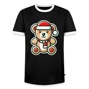 Weihnachtlicher Teddybär - Männer Kontrast-T-Shirt - Schwarz/Weiß - Vorne - AI Model Female 172 light (172cm) & AI Model Male 178 light (178cm)
