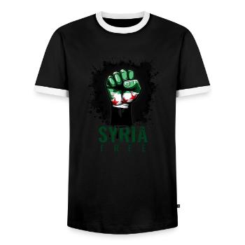 Free Syria Freies Syrien Hand Frauen - Männer Kontrast-T-Shirt - Schwarz/Weiß - Vorne - AI Model Female 172 light (172cm) & AI Model Male 178 light (178cm)