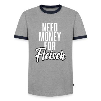 Besoin d’argent pour la viande - T-shirt contrasté Homme - gris/marine  - Devant - AI Model Female 172 light (172cm) & AI Model Male 178 light (178cm)