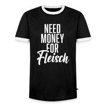 Need Money For Meat - Men's Ringer Shirt - black/white - Front - AI Model Female 172 light (172cm) & AI Model Male 178 light (178cm)