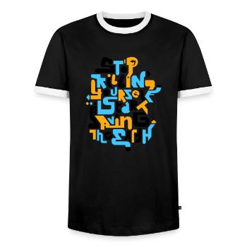 stopkillingyaself_3f - Men's Ringer Shirt - black/white - Front - AI Model Female 172 light (172cm) & AI Model Male 178 light (178cm)