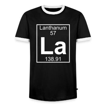 Lanthanum (La) (element 57) - Men's Ringer Shirt - black/white - Front - AI Model Female 172 light (172cm) & AI Model Male 178 light (178cm)