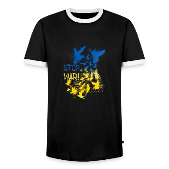 Ukraine,Stop War,Peace,Peace,Flag - Men's Ringer Shirt - black/white - Front - AI Model Female 172 light (172cm) & AI Model Male 178 light (178cm)