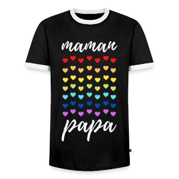 Des cœurs pour Maman et Papa - T-shirt contrasté Homme - noir/blanc - Devant - AI Model Female 172 light (172cm) & AI Model Male 178 light (178cm)