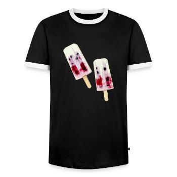 on style, water ice, colorful ice cream, summer - Men's Ringer Shirt - black/white - Front - AI Model Female 172 light (172cm) & AI Model Male 178 light (178cm)