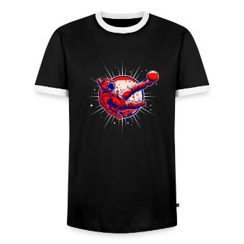 Coup de pied de football d’astronaute - T-shirt contrasté Homme - noir/blanc - Devant - AI Model Female 172 light (172cm) & AI Model Male 178 light (178cm)