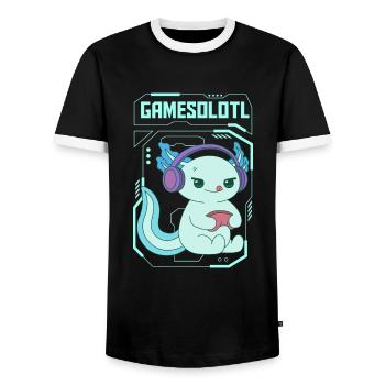 Gamesolotl Pun Design for Axolotl Lovers - Men's Ringer Shirt - black/white - Front - AI Model Female 172 light (172cm) & AI Model Male 178 light (178cm)